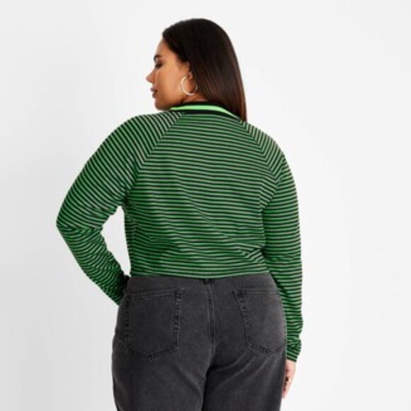 FUTURE COLLECTIVE Long Sleeve Cropped Top - Green & Black Striped T-Shirt 3X - Picture 7 of 8